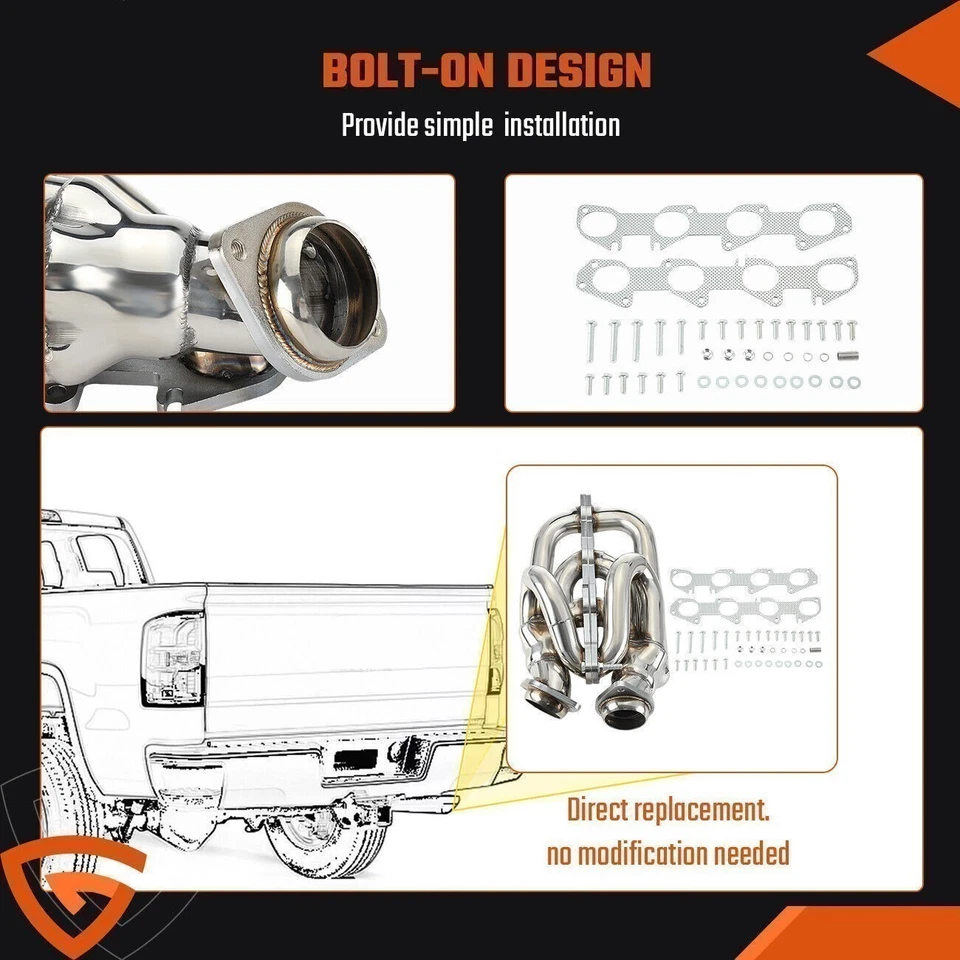 Cabezales de rendimiento de acero inoxidable HEMI Shorty 5,7 L para Dodge Ram 1500 2009-2018 EE. UU. S Foto 2 de 4