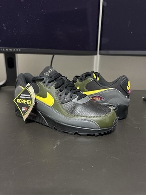 Nike Men's Sz 6.5 Air Max 90 Gore-Tex GTX Black Tour Yellow Khaki DJ9779 001 NEW