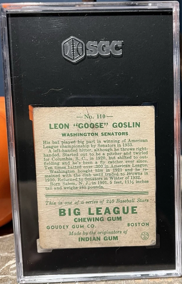 1993 Goudey #110 Goose Goslin SGC 1 - Image 2 of 2