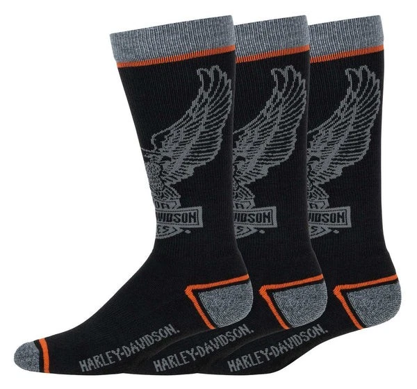 Genuine Harley-Davidson Men's 3-Pack Eagle Logo Mid-calf Wicking Riding Socks