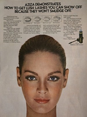 1979 Aziza Eyelash mascara lush lashes cosmetics vintage Ad 