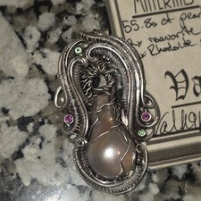 Valk 9 Designs Sterling Silver Pendant Pearl Tsavorite Rhodolite Garnet Wire Wr…