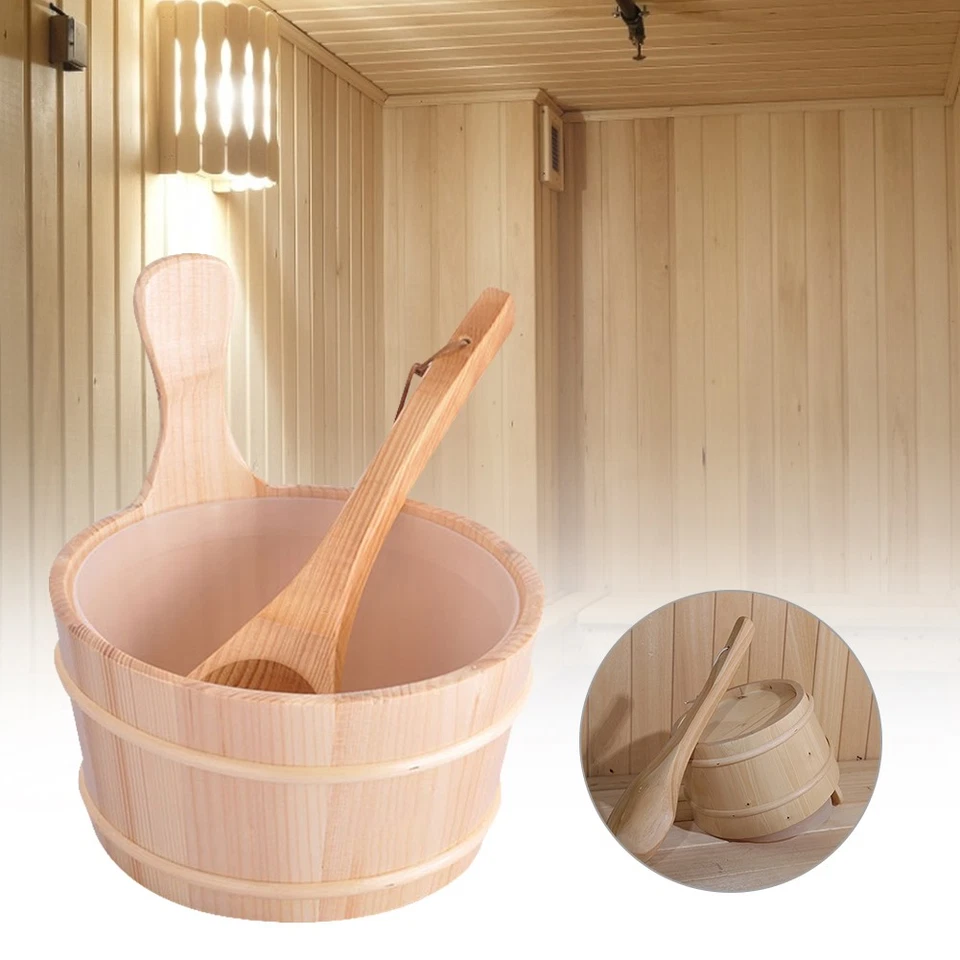 Kit de cubo y cucharón de madera de cedro para sauna 4L Foto 4 de 4