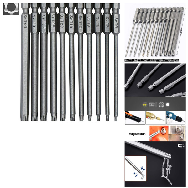 Torx Schraubendreher Bit Set 11 StüCk 100Mm Magnetisch FüR T6-T40, 1/4 Zoll Hex-image