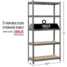 Storage Shelving Unit 35.5 16 71" Garage Rack 5-Tier Adjustable 2000 lbs Load