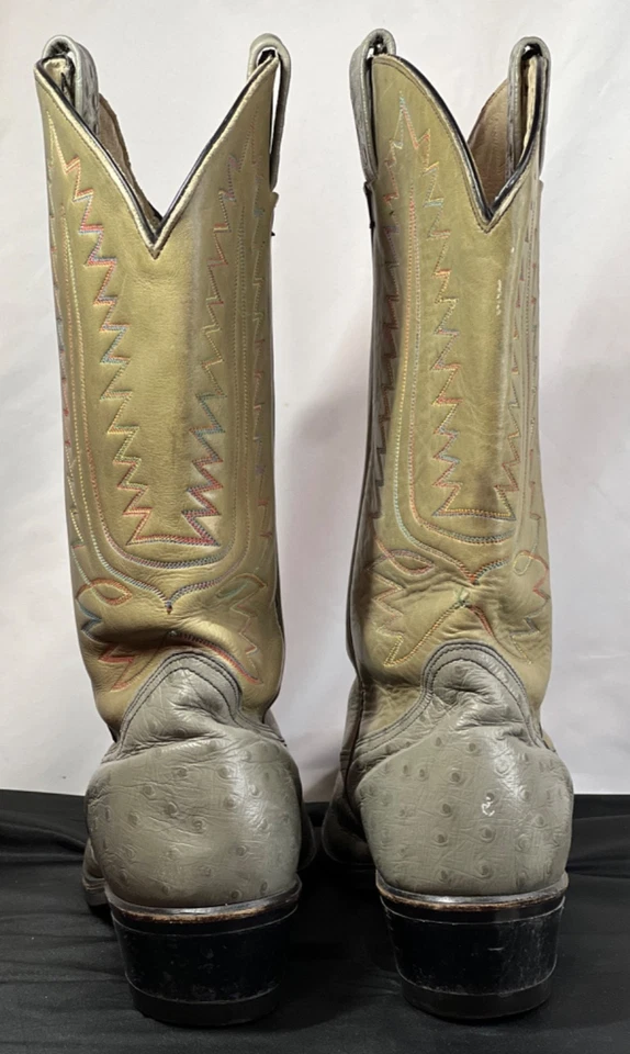 Botas de avestruz para hombre 11.5 E gris tostado bordado punta de acero puntada multicolor Foto 4 de 4