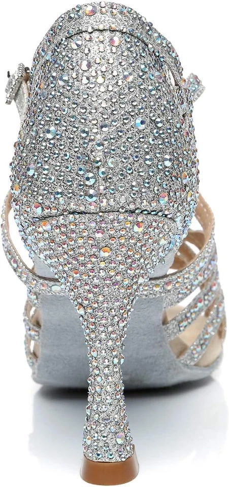 Donna Ballo Scarpe Con Strass Sposa Matrimoni Serata Sandali Con Tacco - Immagine 3 di 4