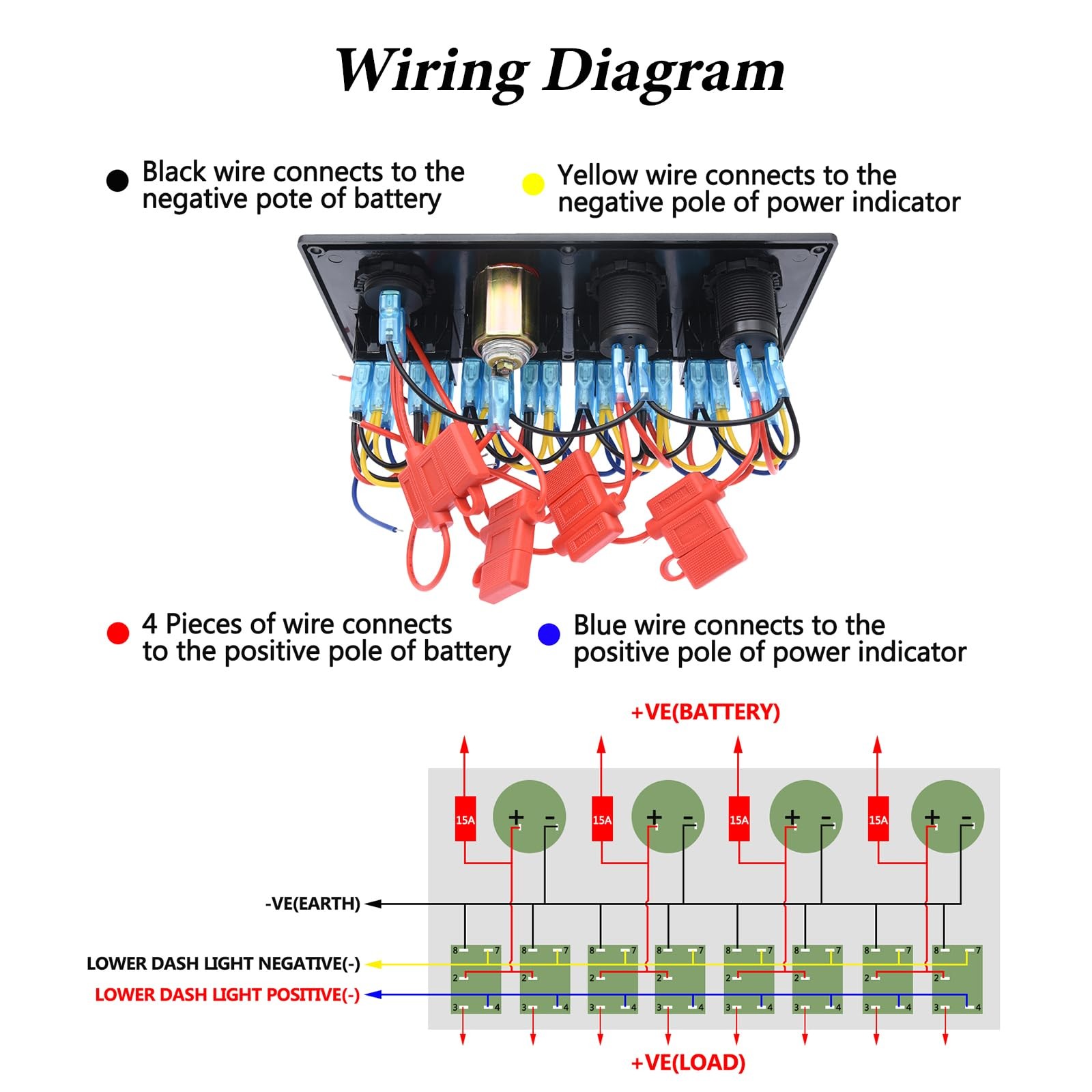 Best Geloo 8 Gang Marine Rocker Switch Panel Boat Panel Waterproof, 12V Toggle