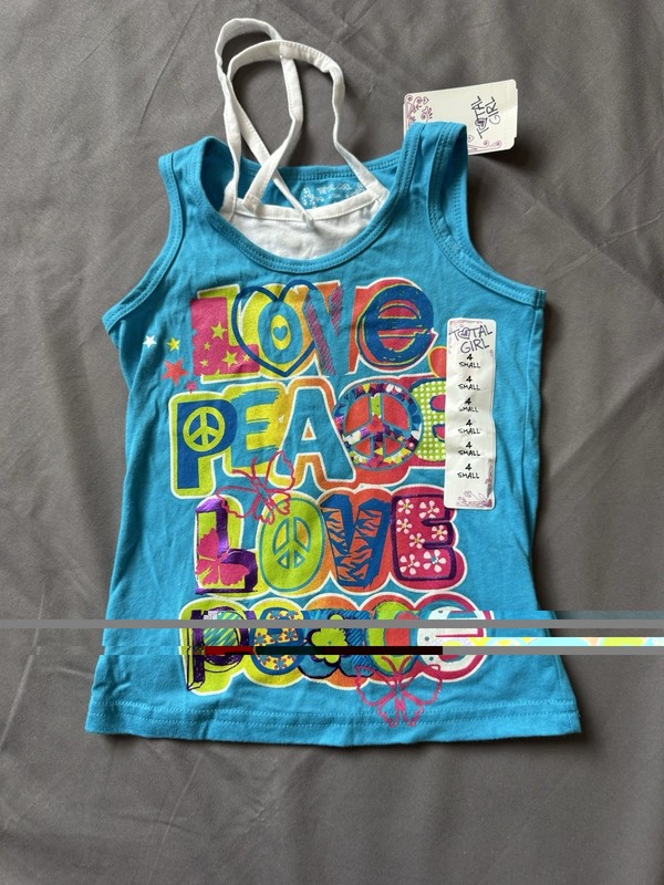 NWT Girls Size 4 Layered Tank Top Shirt PEACE Total Girl Butterfly Sparkle