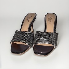 Jewel Badgley Mischka Silver Rhinestone Mule Heels Square Toe Slip On 8