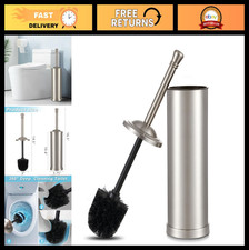 Brushed Nickel Toilet Brush Set - Stainless Steel Holder, Heavy Duty, Long Handl