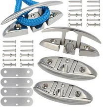 set of 4, 6 Inch Boat Folding Cleat 316 Stainless Steel Flip-up Dock Cleat with 