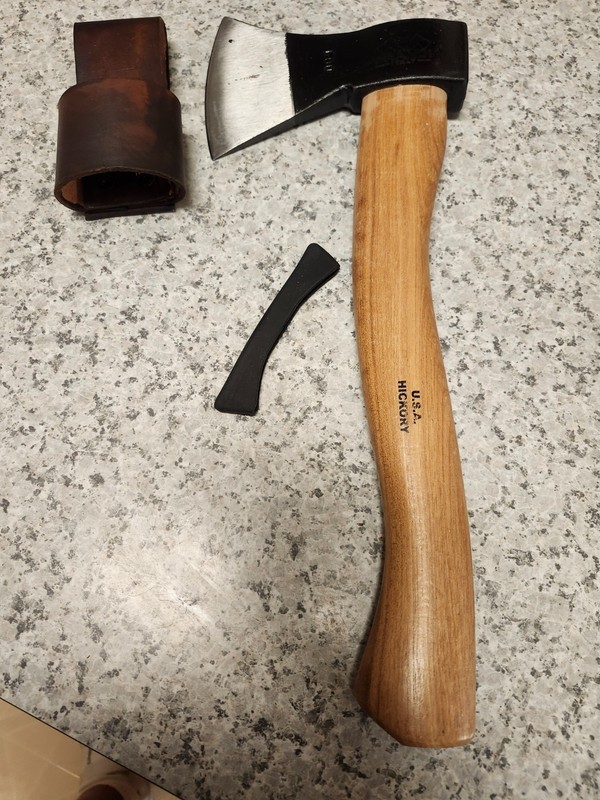 Prandi German Style Hatchet Axe w/  Hickory Wood Handle 14" Carbon-heavy leather