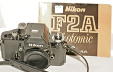 VINTAGE SLR NIKON F2A PHOTOMIC CAMERA . CASE, STRAP, DP-11 METER HEAD MANUAL.