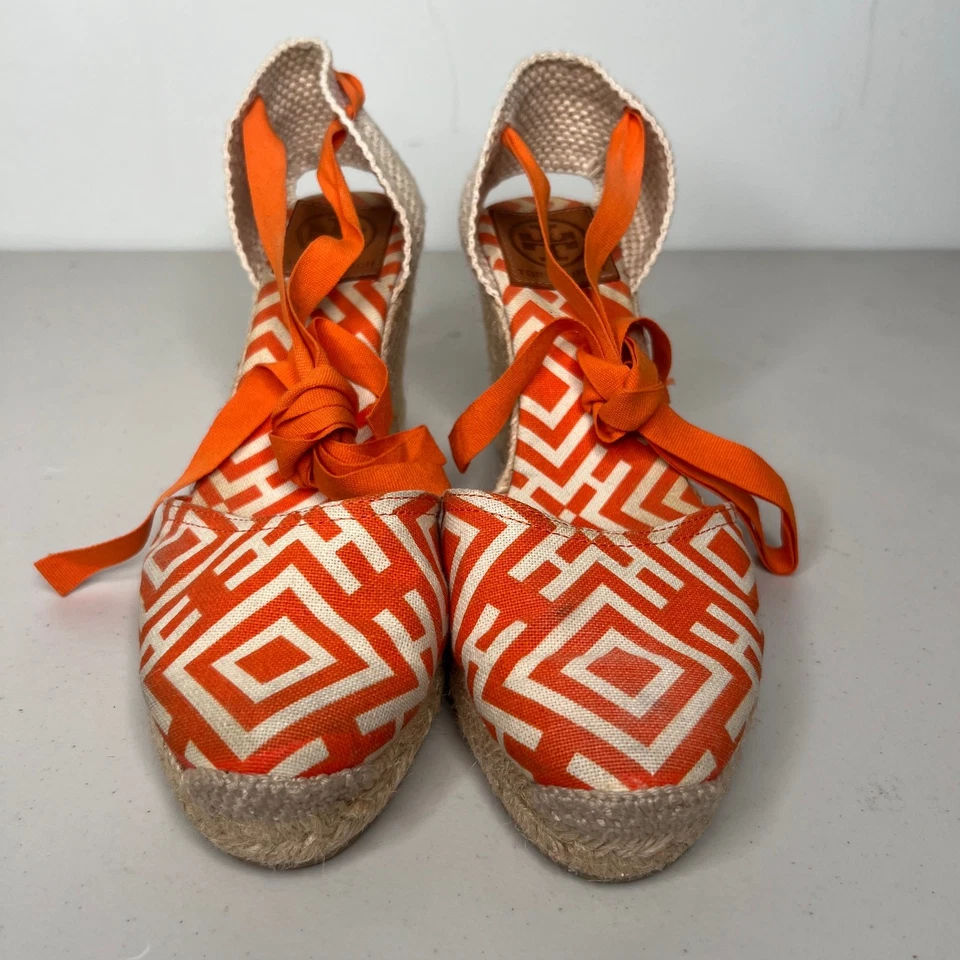 Alpargata Tory Burch Naranja Geométrica Con Cordones Cuña Talla 9 Foto 3 de 4