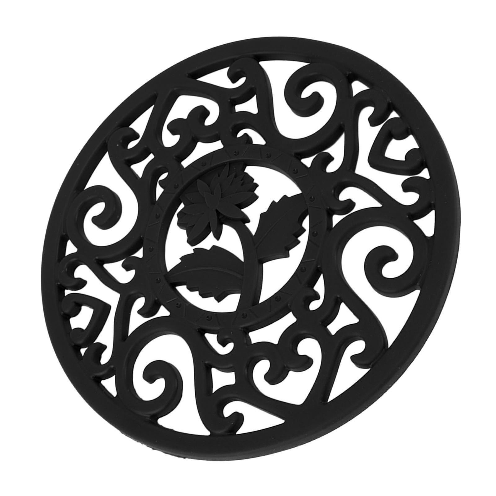 (Black)Silicone Trivet Mat Hot Pot Holder For Hot Dishes Countertop Teapot HG.
