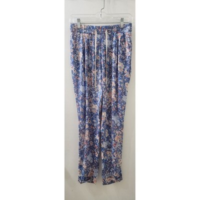 Massimo Dutti Blue Floral Elastic Waist Drawstring Tapered Pants Women Size S