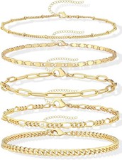 Gold Plated Anklet Set for Women  Layered Chain Anklets  Adjustable Jewelry