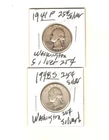 Vintage and Nice! 2 - 90% SILVER 1941 P & 1948 S Washington QUARTER COINS
