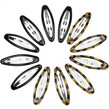 Oval Hair Clip for Women   Classic Black  Tortoise Metal Snap Barrettes C