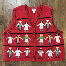 Vintage Sweater Vest 90s Cottage Core 3XL Teacher Americana Red Stitching