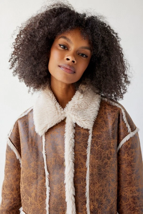urban outfitters Leigh Oversized Faux Suede Sherpa Jacket | eBay