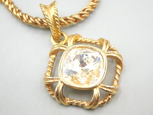 Vintage SWAROVSKI Swan Signed Large Crystal Pave Pendant Long 24" Necklace - Picture 3 of 7