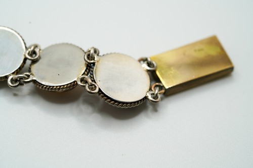 Antiguo brazalete de eslabones de cadena de abulón de color oro y plata 6,5" x 15 mm - Imagen 11 de 11