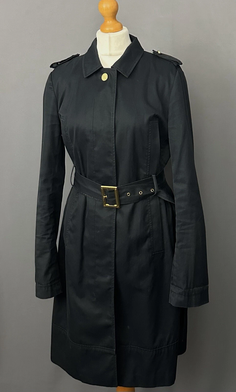TORY BURCH TRENCH COAT BLACK MAC JACKET Donna Taglia UK 10 Small S