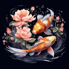 Wandbild Kois Japanischer Karpfen Deko Bild Fische Blumen Wanddeko Wandfliese