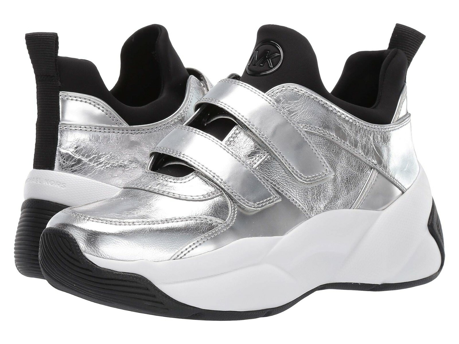 Michael Kors Women Keeley Trainer Silver Leather Black Platform Sneakers Sz  8,10 | eBay