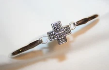 Dainty Textured Swivel Cross Silvertone Cuff Bangle Bracelet