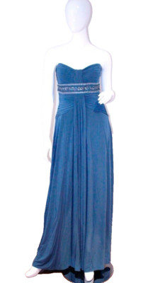 BCBG Blue EVENT Evening GOWN Long DRESS Beaded ( M )