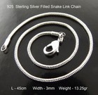  Necklace Real 925 Sterling Silver Filled Solid Fine Snake 3mm Link Chain 45cm