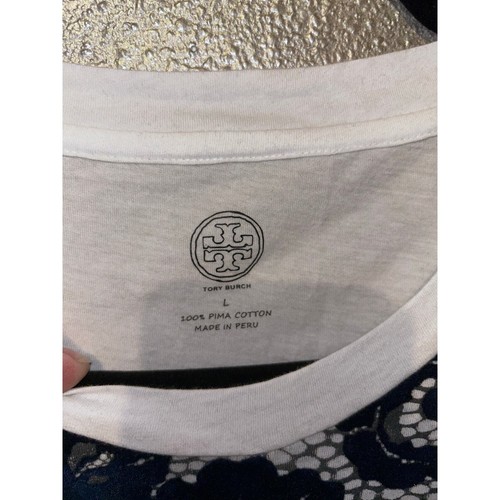 Tory Burch Preppy Edgy Goth Girly Lace-Front T-shirt White & Blue Velvet - 第 6/6 張圖片