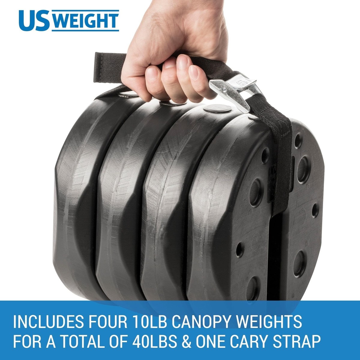 US Weight 40 Lb Canopy Weight Set (4 X 10 Lb) With Carry Strap - No-Pinch Design For Securing Pop-Up Tents & Canopies