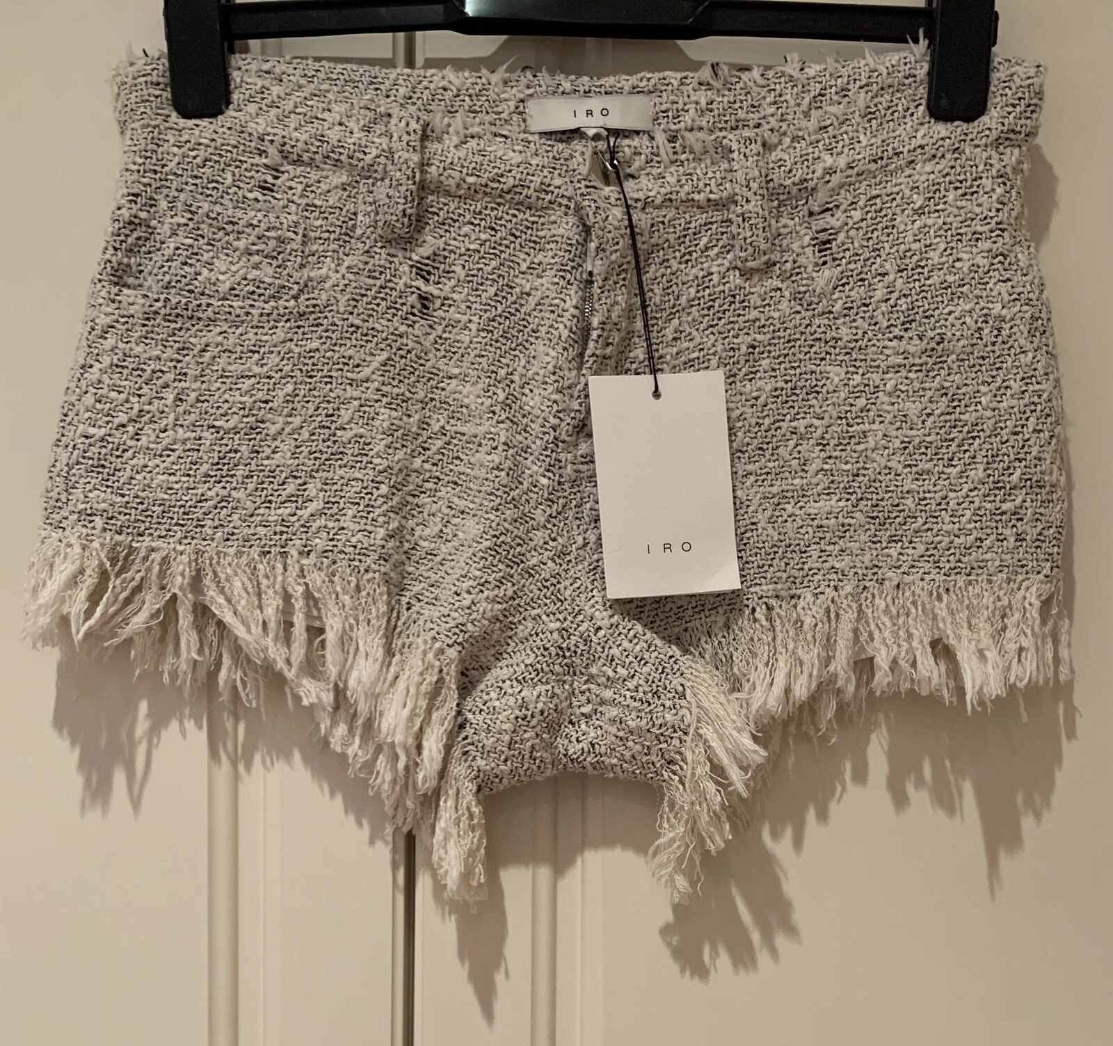 IRO Lowel Cream & Black Tweed Frayed Shorts Size Small