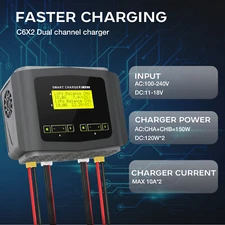 LiPo Battery Charger Dual RC Charger Discharger Large Screen 10 Amp Fast Balance