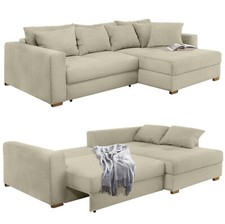 Ecksofa-Dauerschläfer Federkern Couch seitenverkehrt Bettkasten Cord Beige Grau