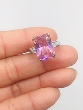 Vtg 925 Sterling Silver Pink CZ Clear Glass Rhinestones Statement Ring Sz 6
