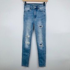 American Eagle Womens Jeans Size 00 Factory Distressed Light Wash Super Stretch