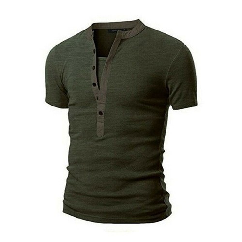 Herren Kurzarm Knopf T-Shirt Freizeit V-Ausschnitt Solide Tops Slim Fit Muskel Tee US - Bild 7 von 8