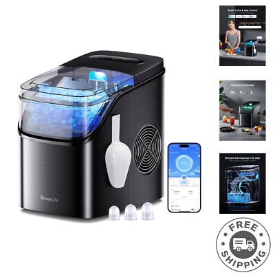 Quiet 26lbs/Day Smart Ice Maker - Self-Cleaning, 3 Ice Sizes & Voice Control