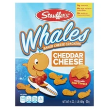 Stauffers Cheddar Cheese Whales Baked Snack Crackers 16oz Box