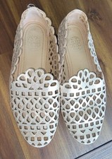 Tory BurchFiona Laser-Cut Smoking Slipper, Platinum Size 5.5