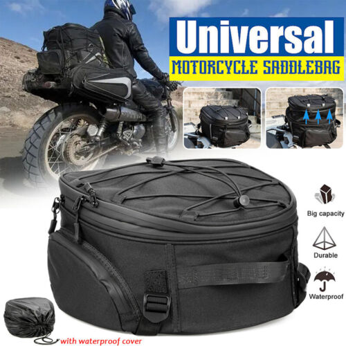 Motorcycle Rear Tail Seat Back Saddle Helmet Shoulder Carry Bag Waterproof+Cover - Picture 1 of 10