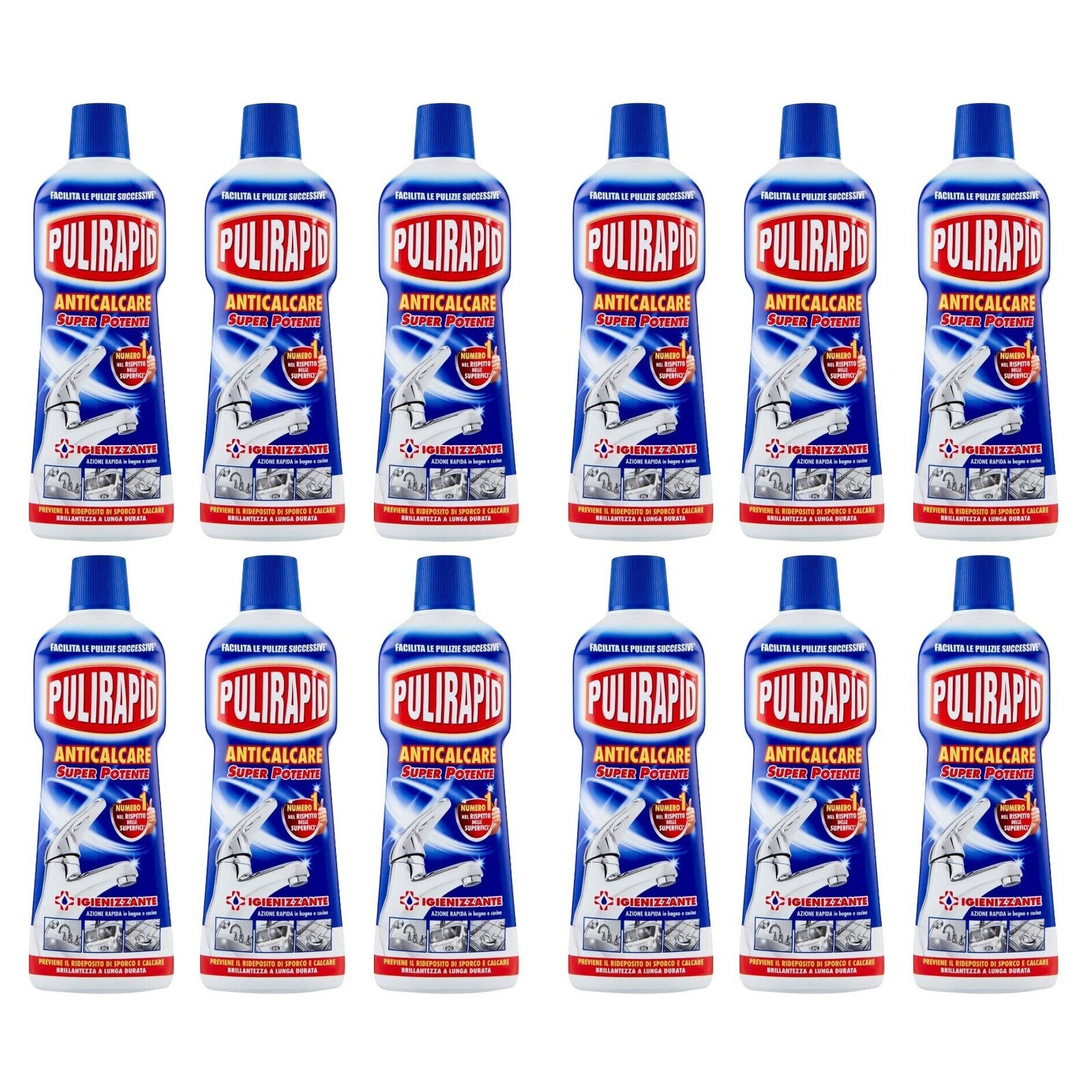 12pz PULIRAPID Anticalcare Super potente igienizzante pulizia cucina bagno 750ml