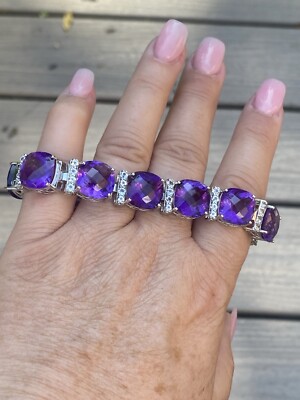 Colleen Lopez Sterling Silver 63cttw Amethyst & White Topaz Bracelet