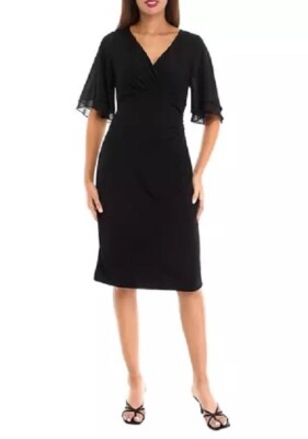 Connected Women's Flutter-Sleeve Sheath Dress Black Size 16 $89