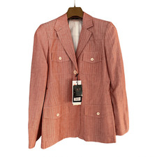 Daks "jane" Jacket Red Wooland Linen Mix Jacket Red Herringbone Uk Size 10 Bnwt